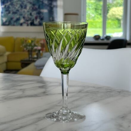 9 green crystal wine glasses Val Saint Lambert